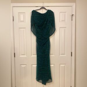 Betsy & Adam Metallic Cape Gown